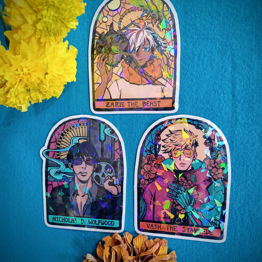 Trigun Stampede stained glass window stickers. Fanart.