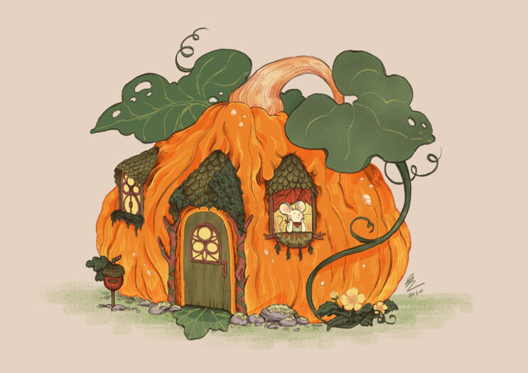 Pumpkin Cottage - Digital print. Original art.
