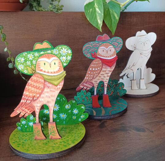 Howdy Bird - Handpainted laser cut wood standees. Original art.