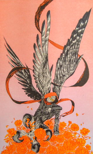 Bury Me In Marigolds - 3 color risograph print. Original art.