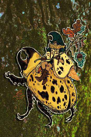 Hercules Beetle Wizard - Digital print. Original art.